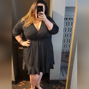 3xl Black Sparkle V Neck dress